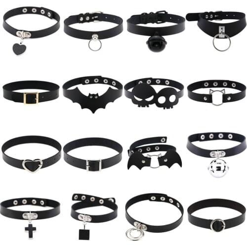 Goth Black PU Leather Choker Necklace Women Chain Necklace Punk Kpop Pendant Egirl Jewelry Collier Party Grunge Accessories Gift