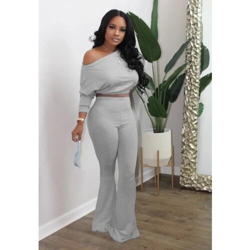 Echoine V-neck Bat Sleeve Slipt Tshirt Tops and Flare Pants Two Piece Set Women Sexy Fashion New lounge wear Tracksuit