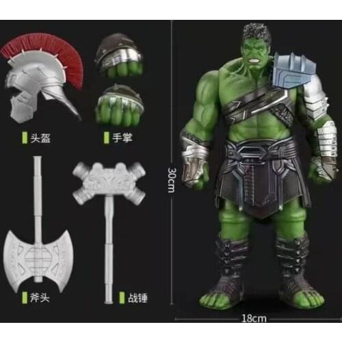 35cm Big Size Avengers Marvel Thor 3 Ragnarok Hands Moveable Hammer Battle Axe Gladiator Hulk BJD Action Figure Model Toy