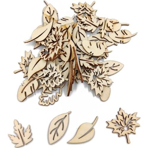 50pcs Wooden Household Leaf Shaped Decor DIY Handcraft Slice Card Making Wood Art Decoration Button