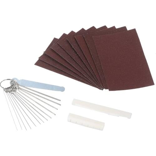 6 String Acoustic Guitar Nut and Saddle Pre-Slotted Bone Nut & Nut Files Set 320/240 Grits Sandpapers Guitar Replacement Repair