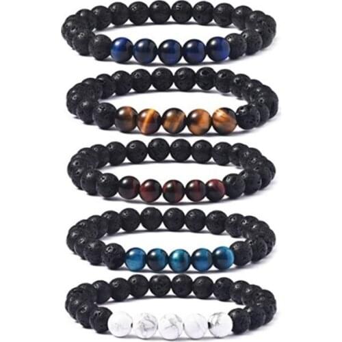 8mm black multicolor Agate beads Chakra Healing Reiki Buddha Yoga Bracelet elastic adjustable Volcanic Stone Bangles fgh34