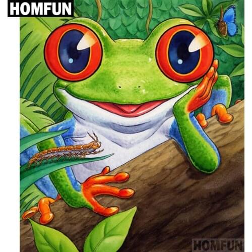 HOMFUN Diamond Painting Full Square/Round Diamond "Cartoon Frog" Pattern Embroidery Cross Stitch 5D Rhinestone Painting A00658