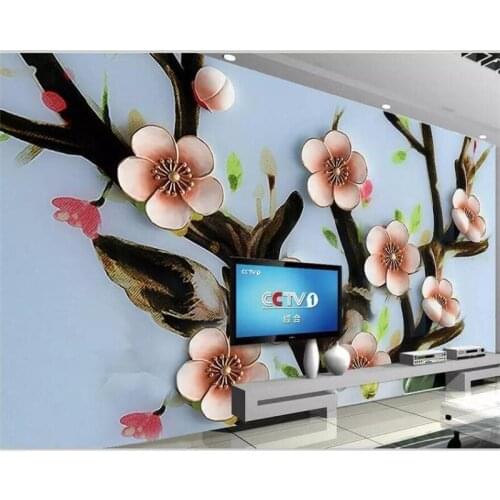 Beibehang Wallpaper custom living room bedroom mural plum 3D background wall embossed decorative painting mural Wallpaper