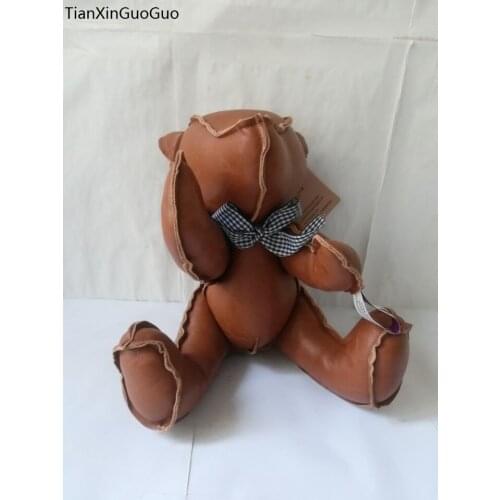 Large 33cm brown jointed bear plush toy PU leather teddy bear soft toy kids toy Christmas gift w0316