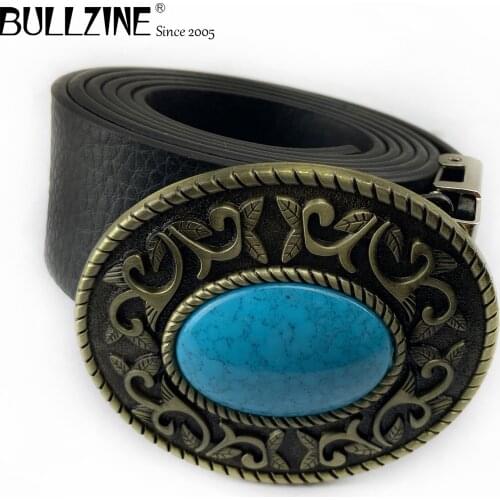 Bullzine Zinc alloy retro WESTERN turquoise stone belt buckle jeans belt buckle FREE PU belt FP-03735-1 drop shipping