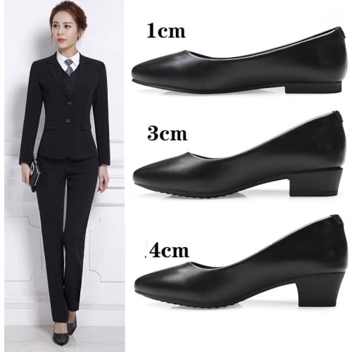Black work shoes womens long standing small leather autumn and winter comfortable soft sole antiskid work womenshoes