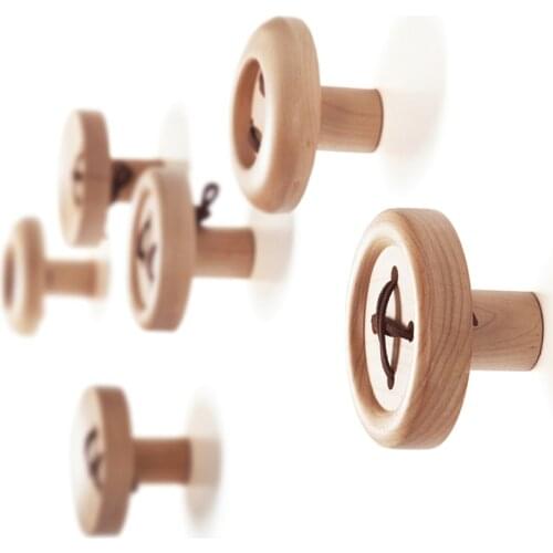 Wood Robe Hooks Wall Decoration Oak Wood Button Hanging Shelf Rack Clothes hanger Northern Europe Coat Hook