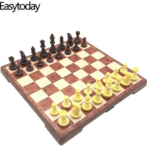 Easytoday Magnetic Chess Games Folding Set Plastic Chess Pieces Checkers Two in one Chess board Table Games Entertainment Gift