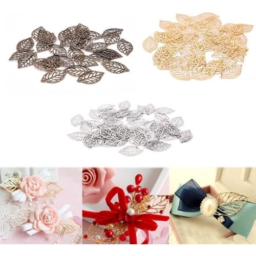 50pcs for Hair Comb Gold Charm Filigree Hollow Leaves Pendant Jewelry Making Craft Plated DIY Vintage Jewelry Accessories