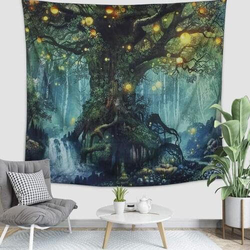 Geometric Forest Tapestry Landscape Wishing Trees 3D Print Tapestry Wall Hanging Home Decor Tapestries Psychedelic Carpet