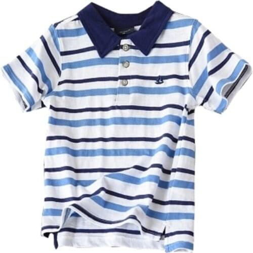 Summer Cute Boys Multi Color Short Sleeve Striped Cotton Tops Boy Clothes T Shirt Turn-dowm collar Shirt Tops T-shirt BC089