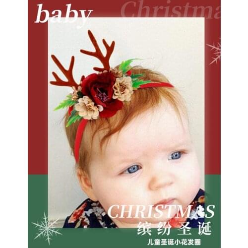 Hot sale antlers flowers baby Christmas carnival holiday dress up headband children stretch nylon Christmas headband