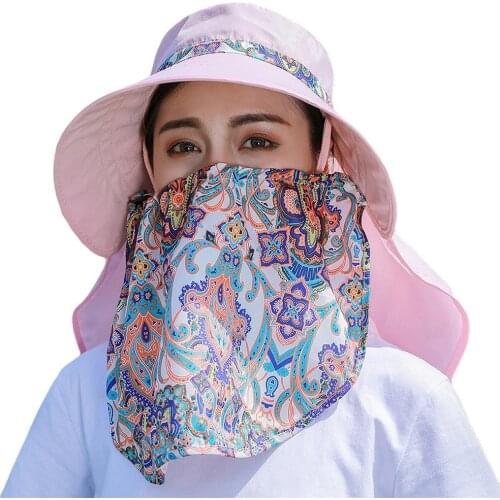 HOT SALES !!! Women Summer Fashion Anti-UV Floral Print Sunhat Wide Brim Neck Face Cover Cap