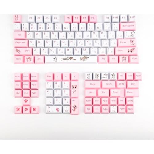 Loving Girls Cute Cat Cartoon Keycap PBT Sublimation Key with 104 Cherry Personality Customized Keycaps Mechanical Keyboard