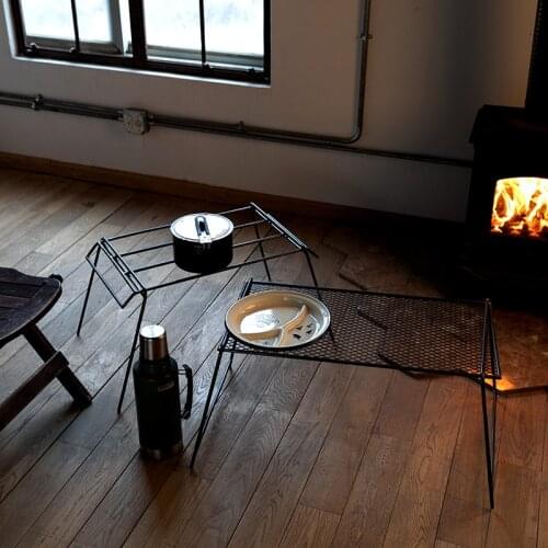 Outdoor Camping Multifunctional Work Iron Folding Picnic Fishing Table Family Barbecue Grill Utensils Commodity Storage Shelf