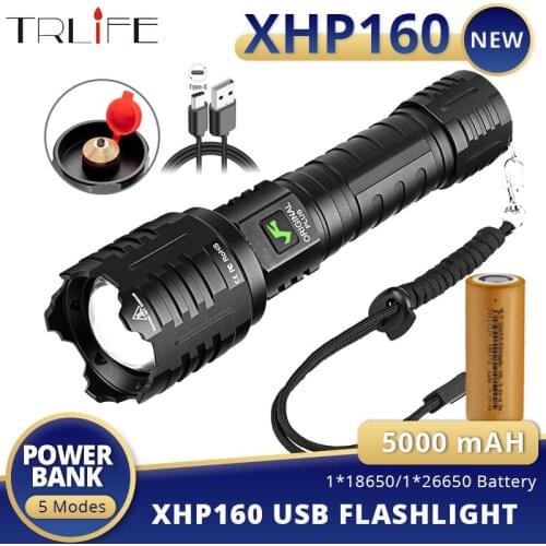 Powerful XHP160 16-Core Portable LED Flashlight Waterproof Xlamp Aluminum LED Lanternas Tactial Zoom Torch Lamp by 18650 26650