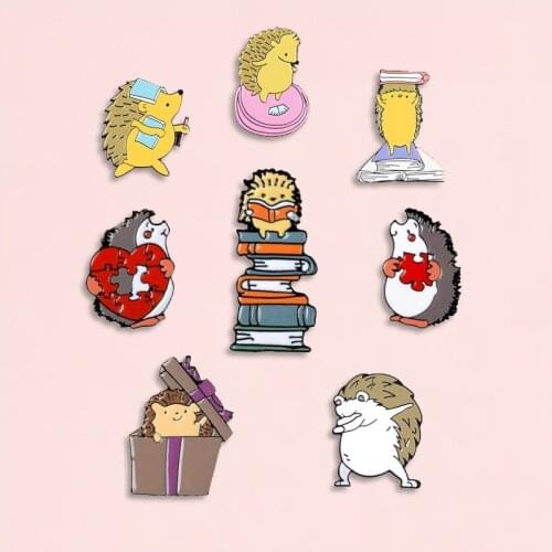 Cartoon Hedgehog Enamel Pins Heart Book Weigh Badge Brooch Denim Jean Clothes Cute Animal Jewelry Gift For Friends Kids