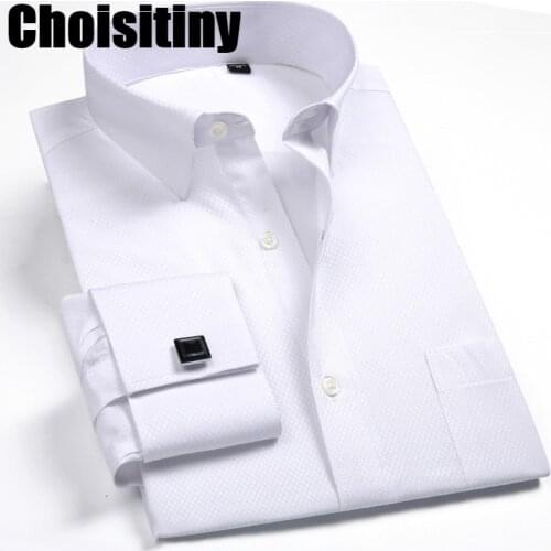 Mens French Cufflinks Long sleeves Shirts Black White Blue Yellow Lapel Male Business Dress shirt Fit Wedding Party Men Clothin