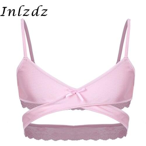 Mens Lingerie Sissy Crossdresser Sexy Bra Open Cup Cross Over Back Bra Wire-free No Padded Bra Tops Bralette Exotic Costumes Bra