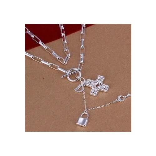 N023 Hot Sale Fine Silver Color Jewelry,Wholesale Factory Price 925 Charms Free Shipping Fashion Cross Necklace /abbaisia
