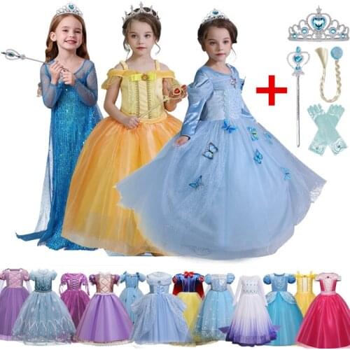 Fancy Halloween Cosplay Costume Girls Birthday Dresses Snow White Childrens Dresses Elsa Girls Dress Up Kids Princess Costume