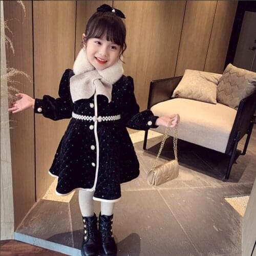 Girls' New Years greeting Plush dress little girls' winter dress 2020 new foreign style childrens Korean cotton thickened warm