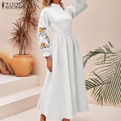 ZANZEA Fashion Bohemian Maxi Dress Women French Elegant Robe Longue 2021 Autumn Print Long Sleeve Vestido Holiday Female Dresses
