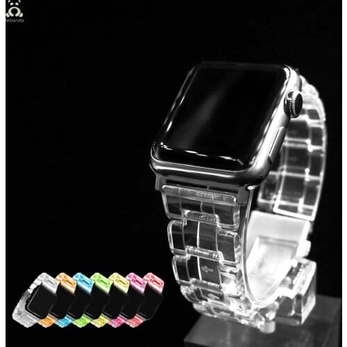 LEBANDA Watch strap for apple watchseries 6 5 4 3 2 band for iwatch 40 44mm transparency folding buckle resin jelly candy color