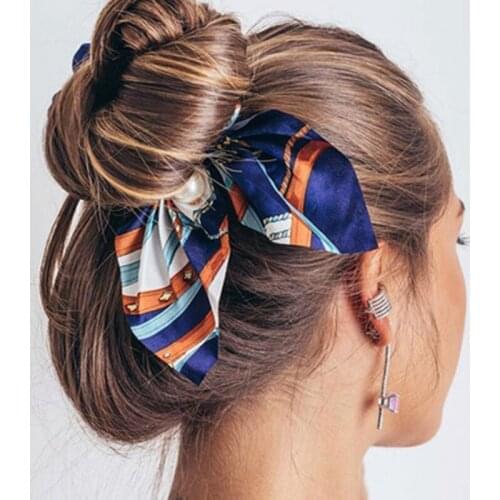 Fashion Hair Scrunchies Ponytail-Holder Hair-Accessories Rubber Bands Silk Pearl Bowknot Chiffon Bohemia Vintage Hair Scrunchies