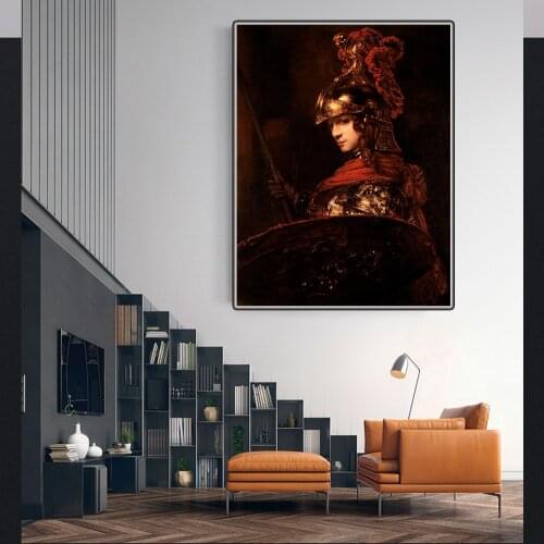 Citon Canvas Rembrandt《Pallas Athena》Art Oil painting Artwork Poster Picture Modern Wall Decor Home Living room Decoration