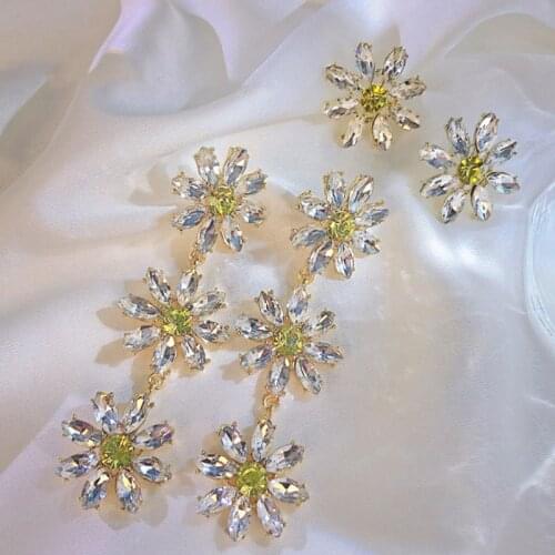Crystal Daisy Tassel Dangle Earrings For Women Girls Elegant Luxury Style Statement Earrings Party Wedding Fashion Jewelry Gifts