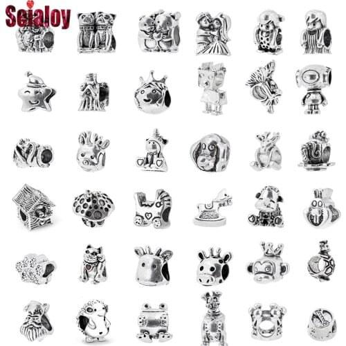 Seialoy Dropshipping 40 Styles Silver Color Animal Beads Charm Fit Bracelet & Necklace Jewelry Accessory Beaded BD0081-0120
