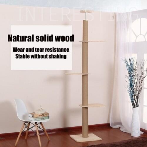 Pine Sisal Solid Wood Pet Furniture Large Cat Climb Tree House Scratching Post With Hammock And Jumping Platform Space
