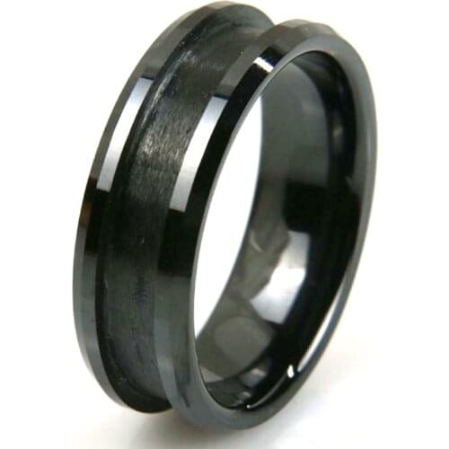 Customized 8mm Wide Black Ceramic Ring Core 4mm Channel Blank for Inlay Handmade Jewelry