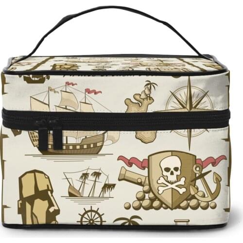 Womens Travel Organization Beauty Cosmetic Make up Storage Lady Wash Bags Pirate Cannon Skull Sea Ship Handbag Pouch