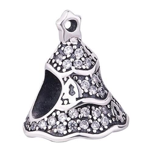 Genuine 925 Sterling Silver Bead Charm Twinkling Christmas Tree With Crystal Beads Fit Women Pan Bracelet & Necklace Diy Je