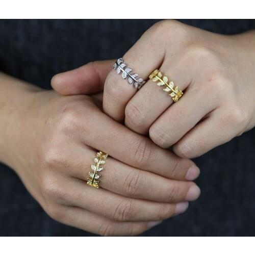 2021 minimal delicate micro pave bling cz leaf shape charm band finger ring for women gold silver color fashion wedding jewelry