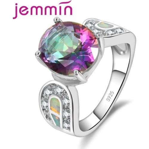 New Summer Purple CZ Crystal Women Wedding White Opal Rings 925 Sterling Silver Engagement Ring anel feminino