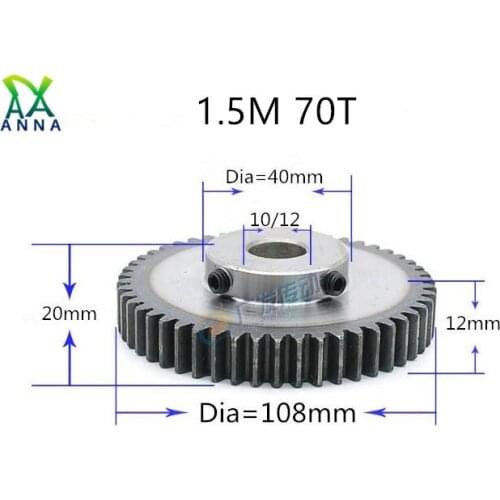 1.5M 70T 1.5 mod gear rack 70teeth Tooth quenching Spur Gear pinion bore 10-20mm spur gear precision 45 steel cnc pinion