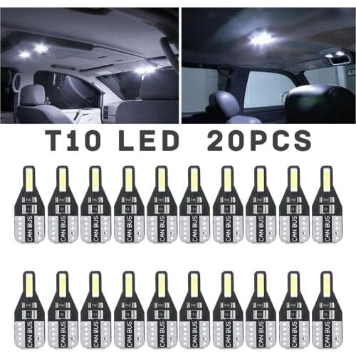 20pcs 12V 0.07A T10 194 168 Car Auto White 7020 SMD LED License Plate Light ERROR FREE Interior Glove Box Reading Lamp Bulbs