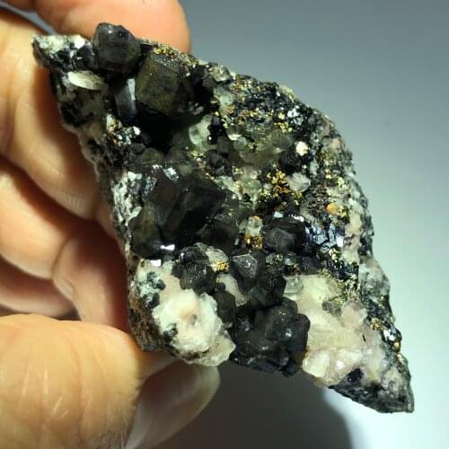 38.3gBlack purple fluorite and crystal yellow iron mineral stone home decoration ring vein healing teaching specimen QUARTZ GEM