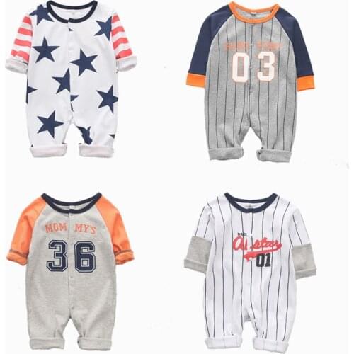 Free Shipping Baby Boy Autumn Clothes One Piece Long Sleeve Rompers Boys Sport Baseball Costume Playsuit Front Open Onesies
