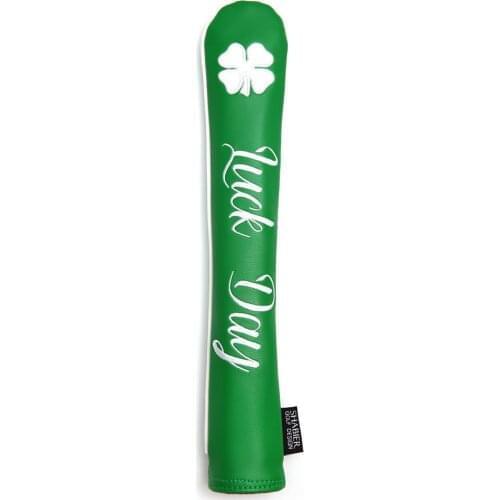 Green Premium PU Leather Four-leaf Clover Luck Day Golf Alignment Stick Cover Case Holder