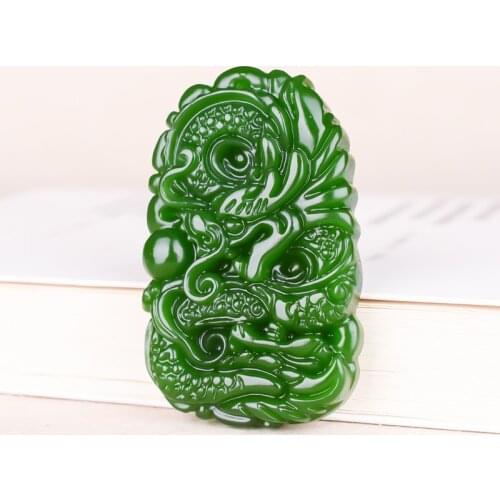 Dragon Green Jade Pendant Necklace Chinese Hand-Carved Natural Fashion Charm Jewellery Amulet Accessories for Men Women Gifts