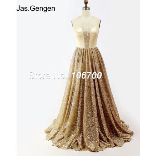 Elegant Ballgown Bling Glitter robe de soiree Evening Dress Sweetheart Neck Two Tones Open Back Gold Color Bridal Prom Gowns
