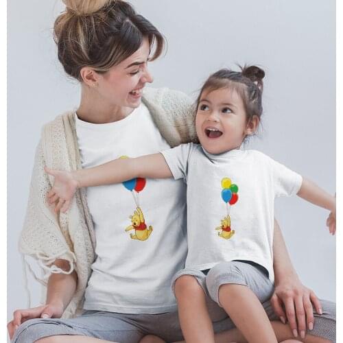Winnie the Pooh Printed T shirt Childrens Loose Tshirt Summer Camisetas Mujer Short Sleeve O Neck Girls Casual Siblings T-shirt