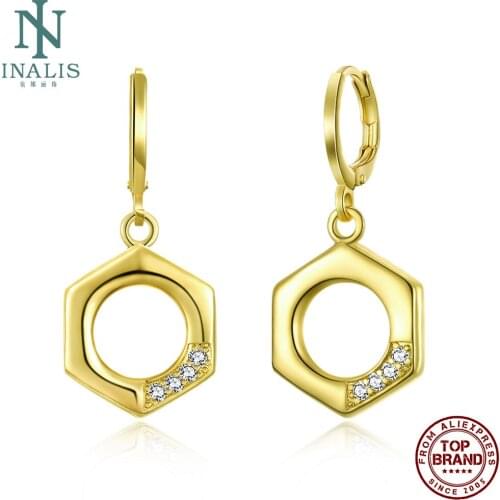INALIS Geometric Drop Earrings For Women And Men Gold Plated Unisex Cubic Zirconia Luxurious Copper Earring Fashion Jewelry