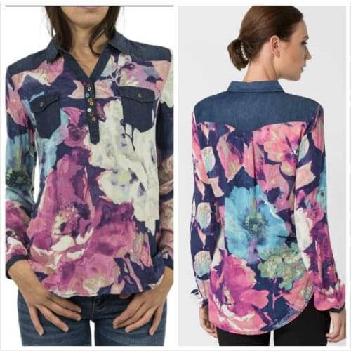 Spanish 2-color long sleeve shirt slim womens shirt in spring and Autumn