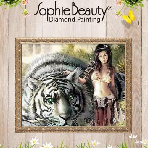 Sophie Beauty Diamond Painting Cross Stitch Mosaic Beauty Lady Tiger Diamond Embroidery Craft People Animal Needlework Home Arts
